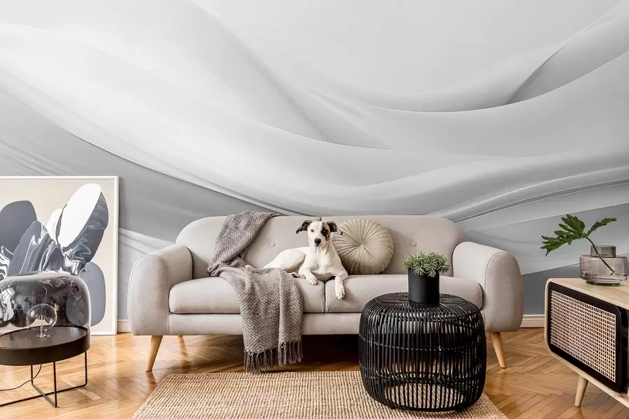 fototapeter Grå stofbølger i minimalistisk abstrakt stil w09279v1