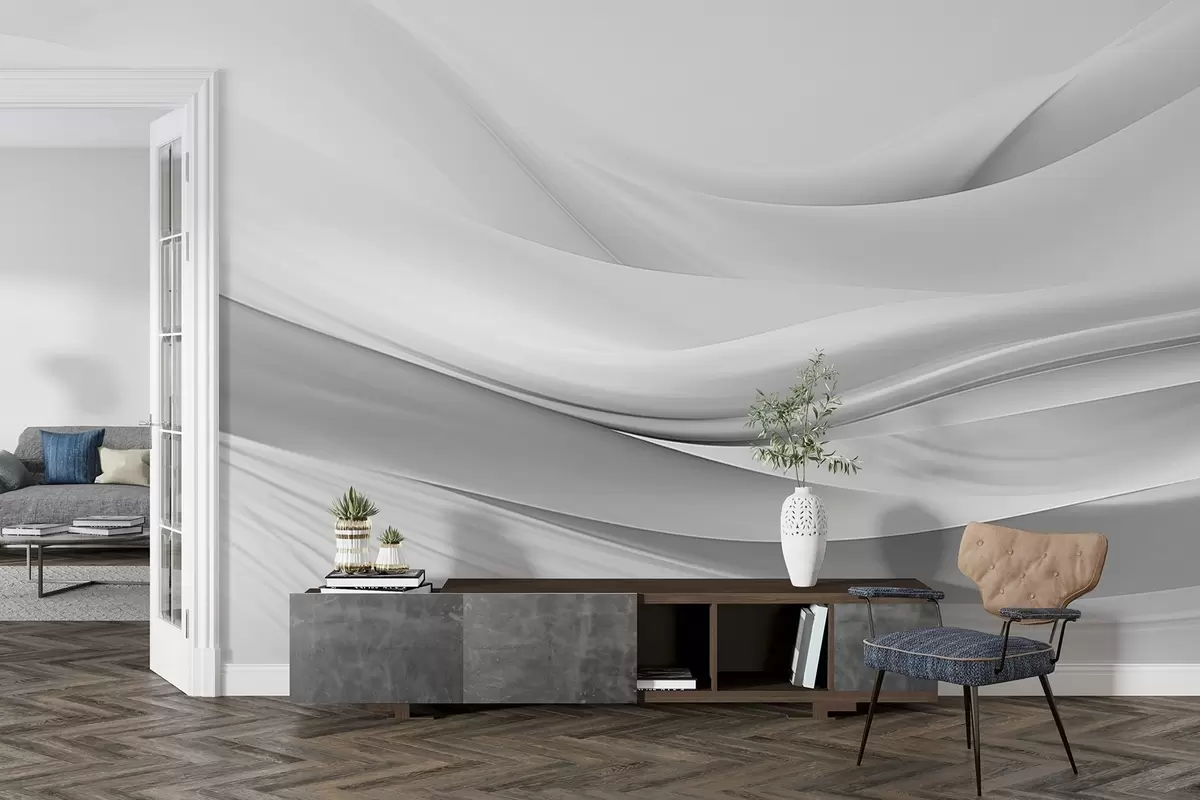 fototapeter Grå stofbølger i minimalistisk abstrakt stil w09279v1