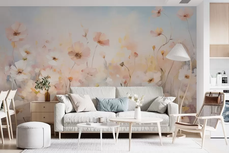 Murale Fleurs sauvages dans des tons pastel en style aquarelle w09280