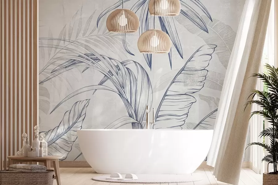 Fototapete Blätter auf Hintergrund mit Nachahmung Unschärfe und Textur w04362v1