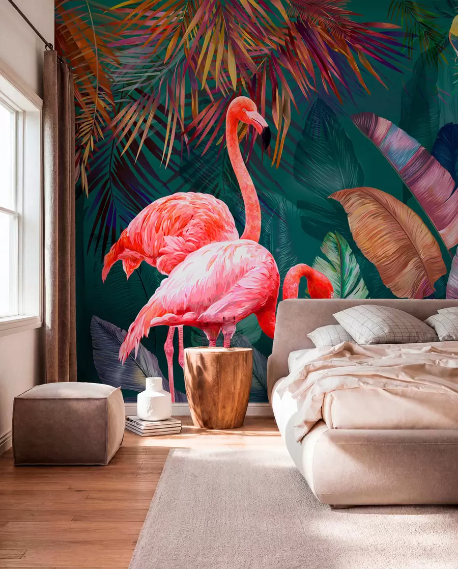 fototapeter Flamingoer i de farvede troper u80403