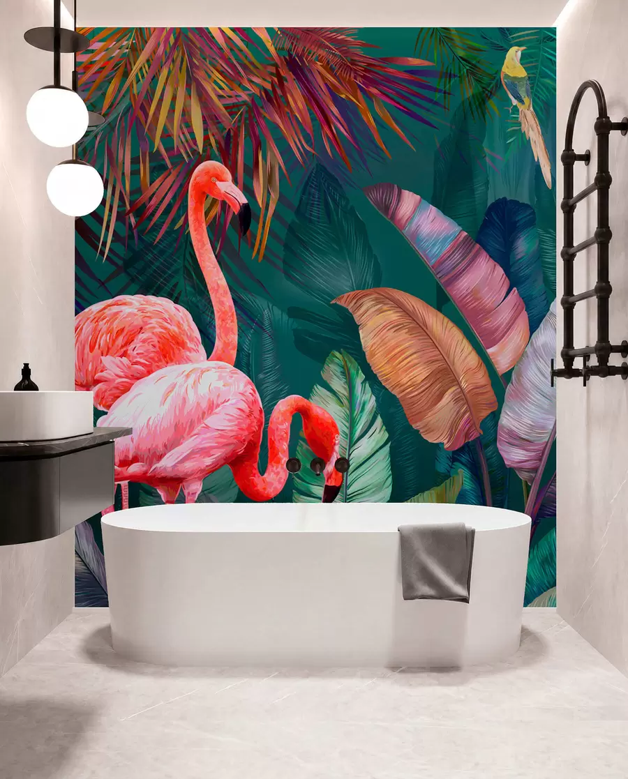 fototapeter Flamingoer i de farvede troper u80403