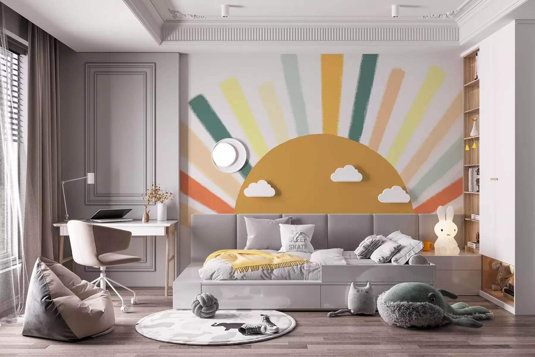 fototapeter Abstrakt sol med farvede stråler w04352