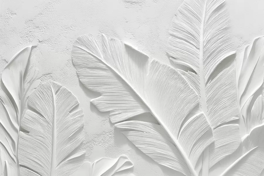 Fototapete Texturierte graue Blätter auf einem Hintergrund mit Kunstgipsrelief w09307