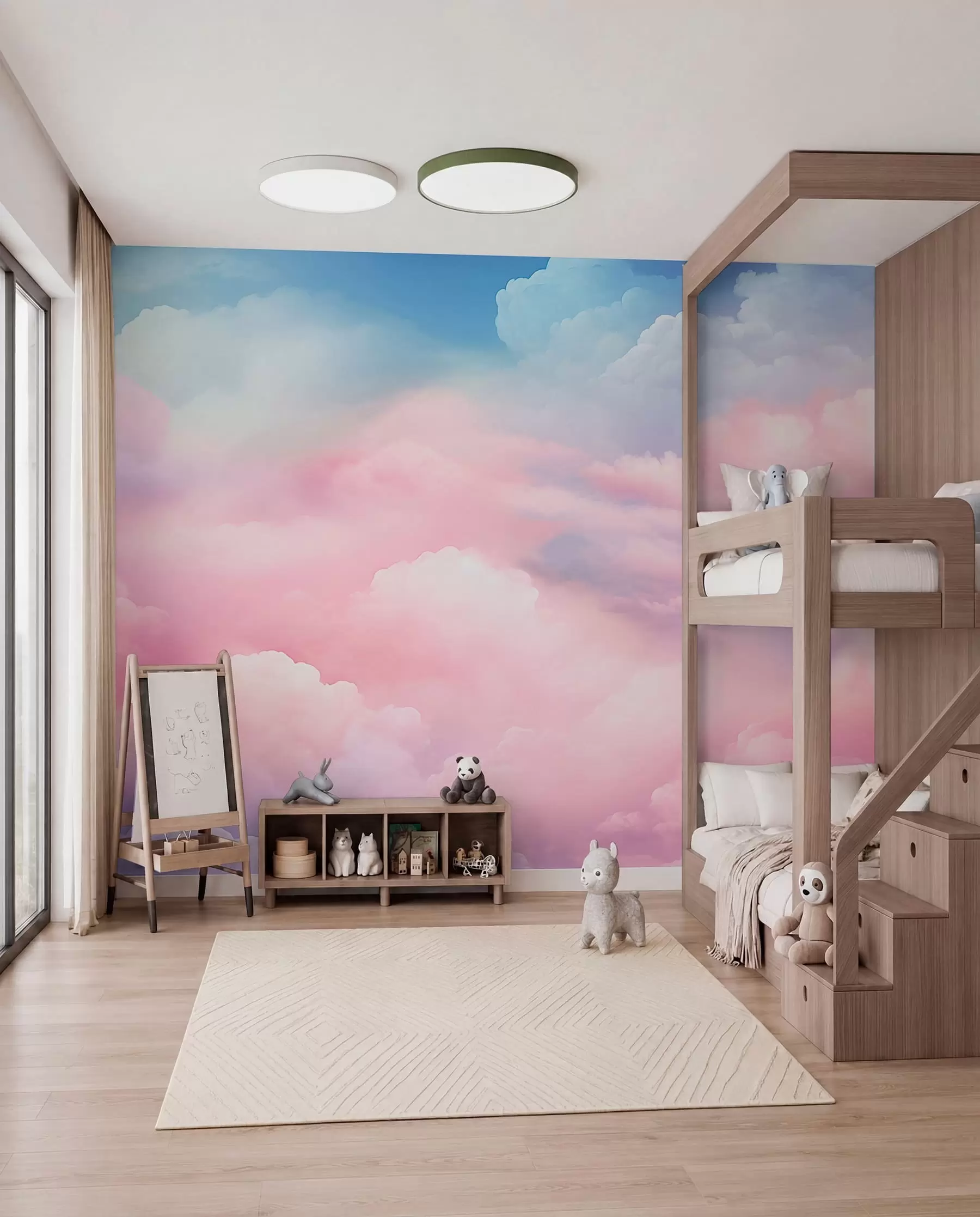 Murale Nuages rose bonbon w04387