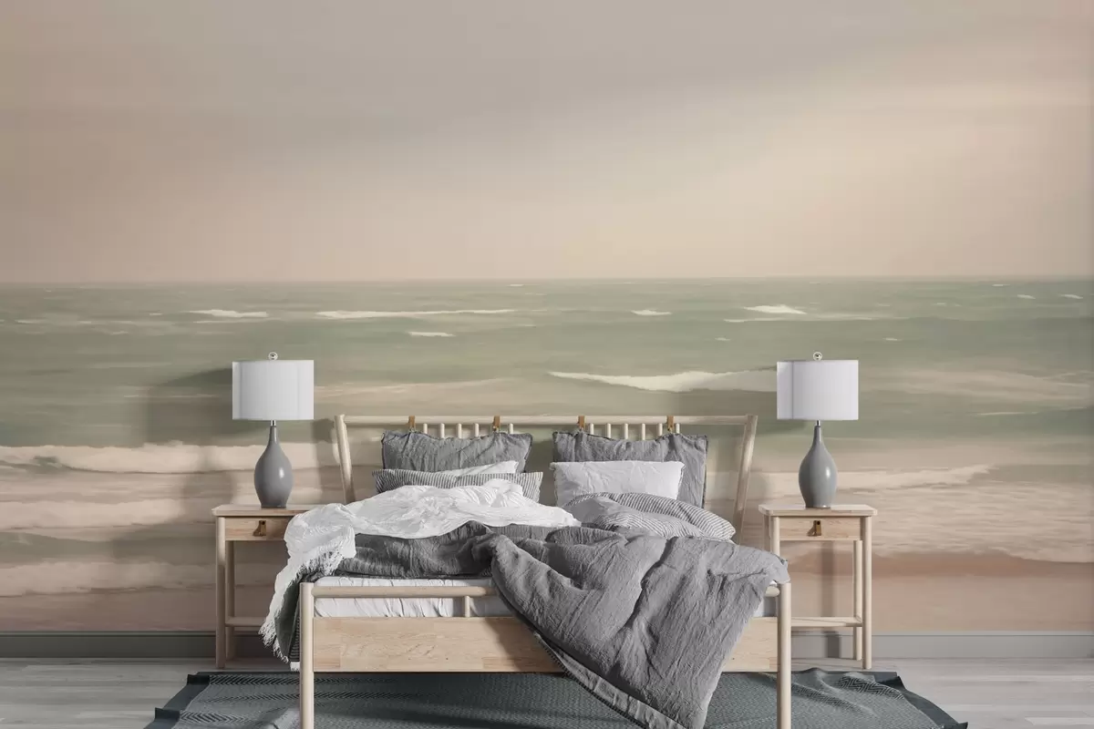 fototapeter Blødt rosa-grønt havlandskab med blide bølger w04348
