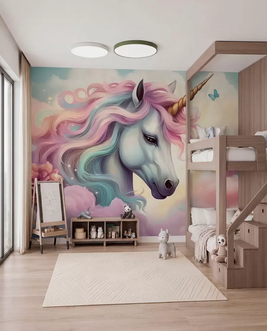 Murale Licorne à la crinière irisée w04372