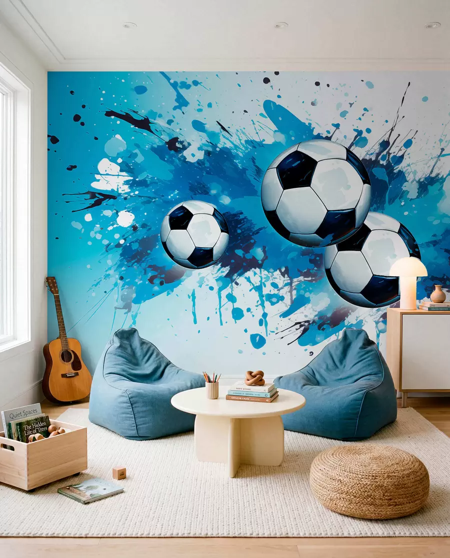 Murale Football en éclats bleus w04373