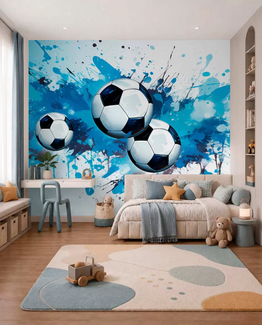 Murale Football en éclats bleus w04373