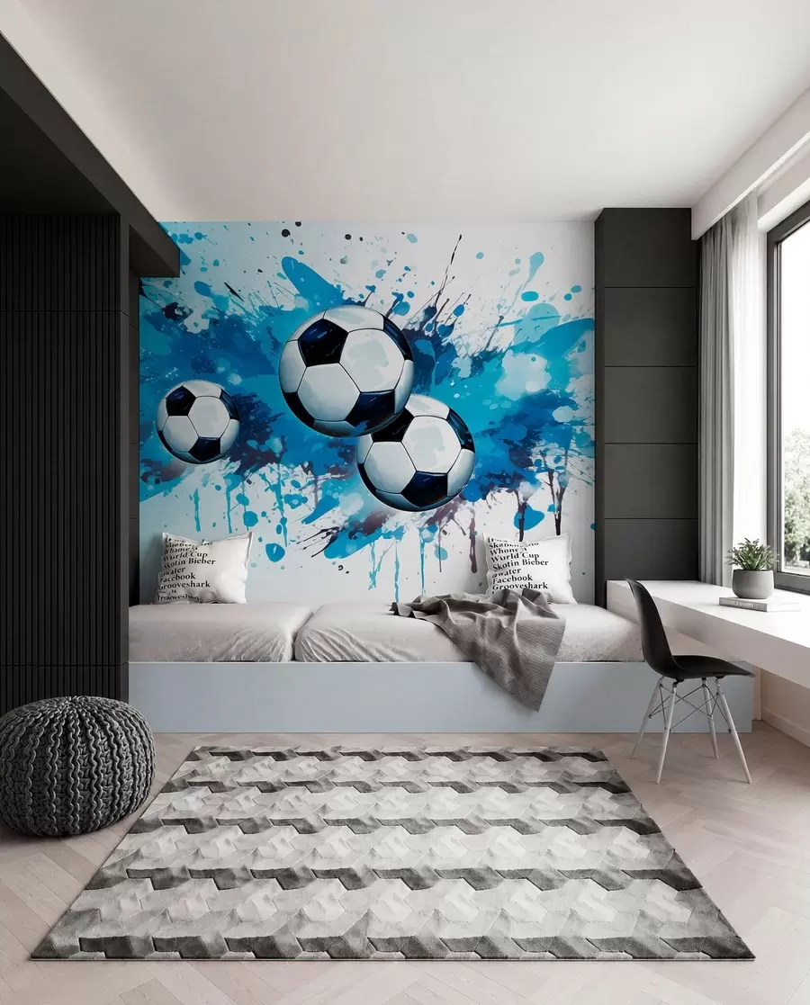 Fototapete Fussball in blauen Spritzern w04373