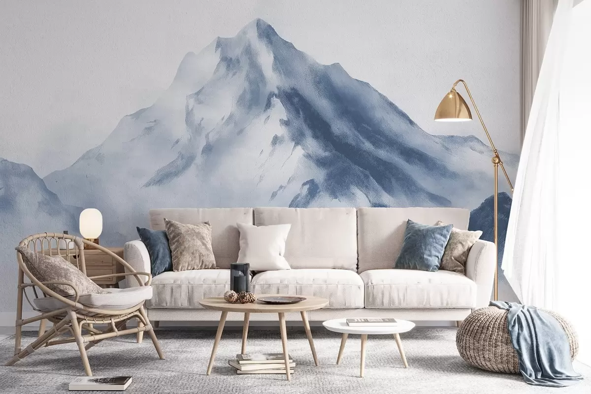 fototapeter Minimalistiske bjerge i tåge med fin tekstur w04374v2