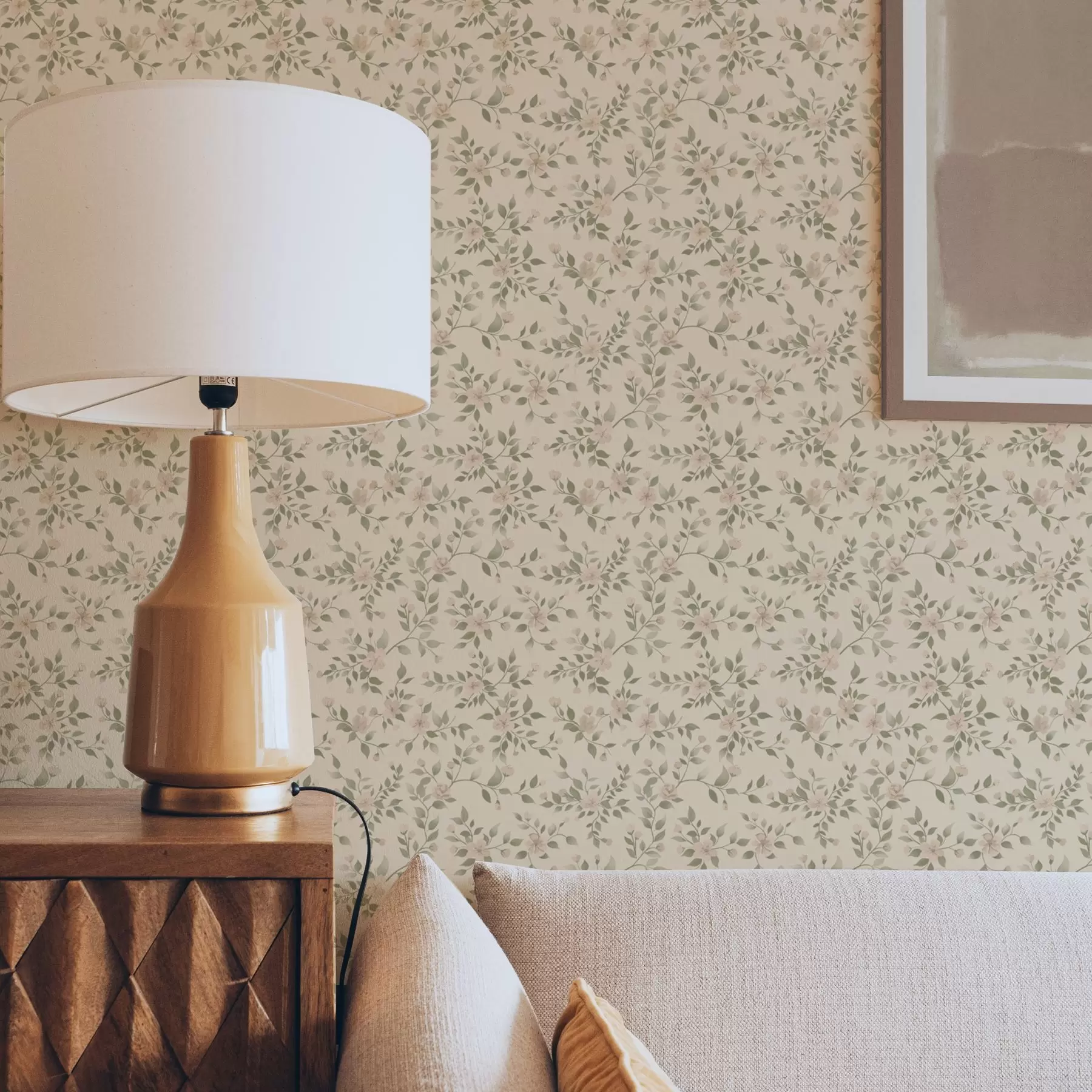 fototapeter Sarte pastelfarvede blomstergrene på beige baggrund a00390