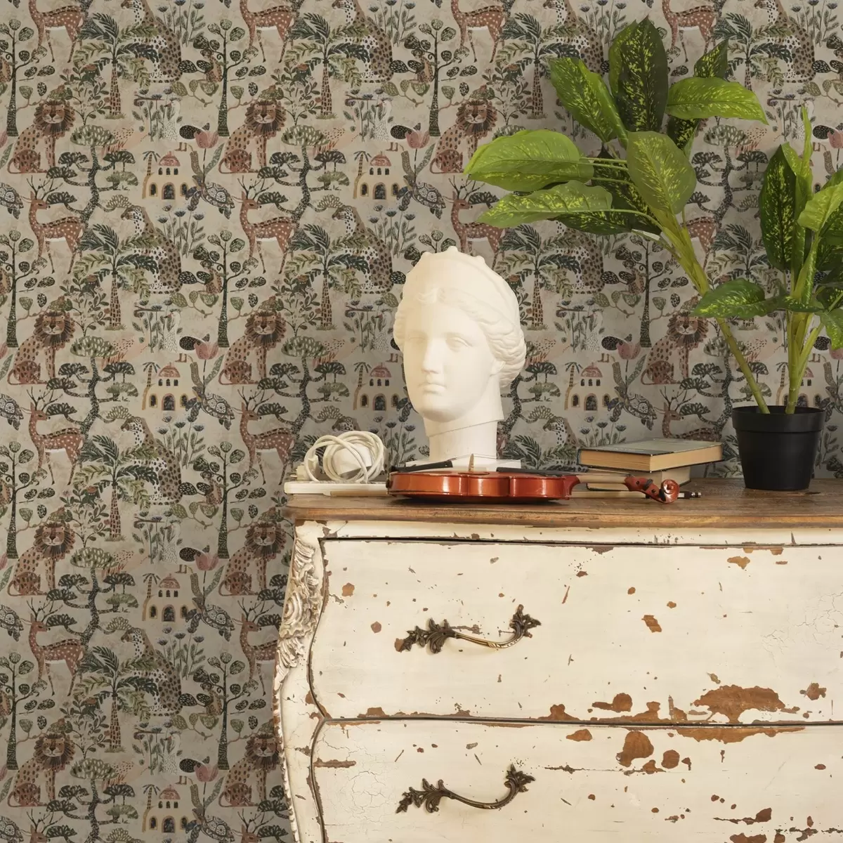 Baggrund Safaridyr og savannens blade i varme jordfarver a00392