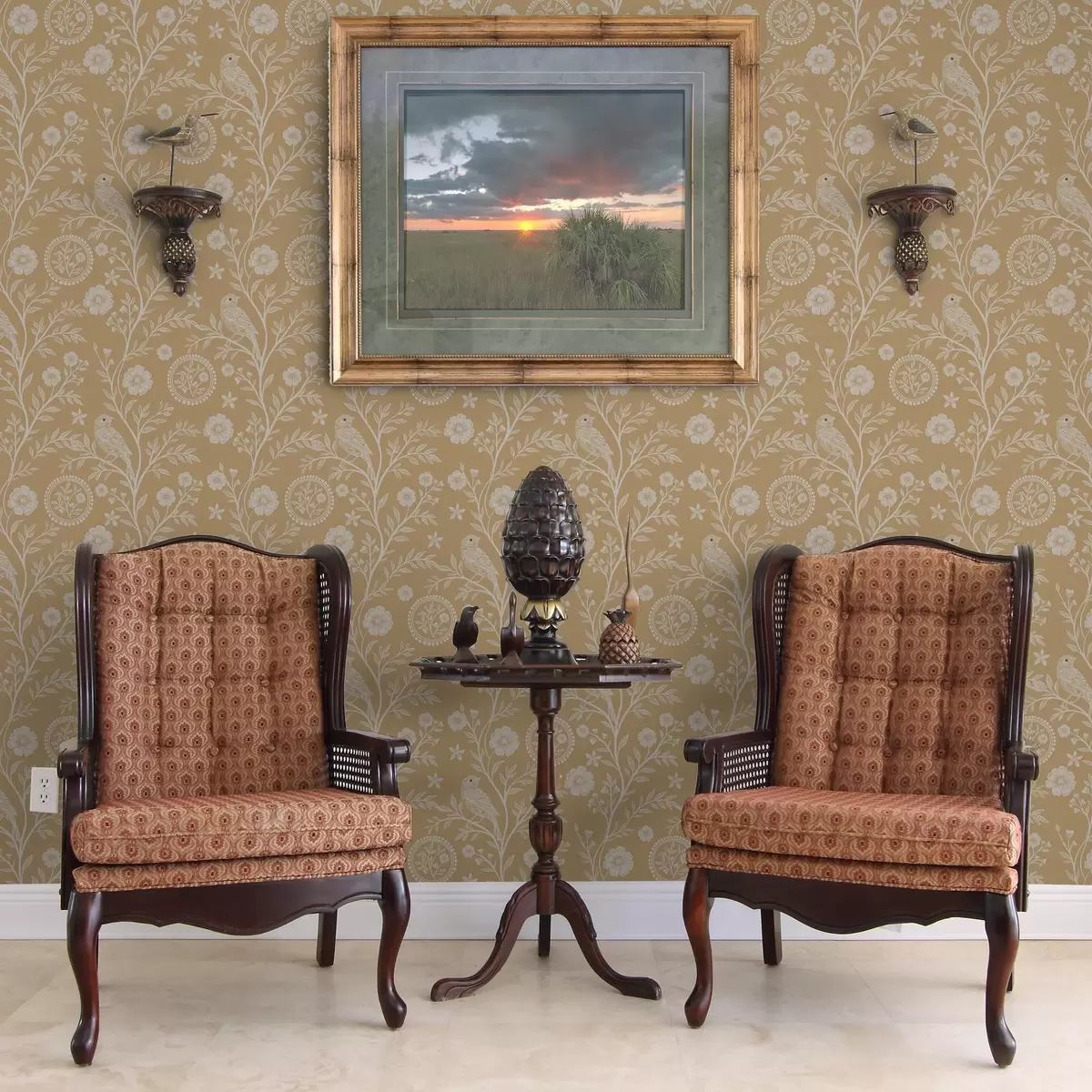 Baggrund Delikat skitse af en hvid fugl og blomst hvid fugl og blomst på okkerfarvet baggrund a00393