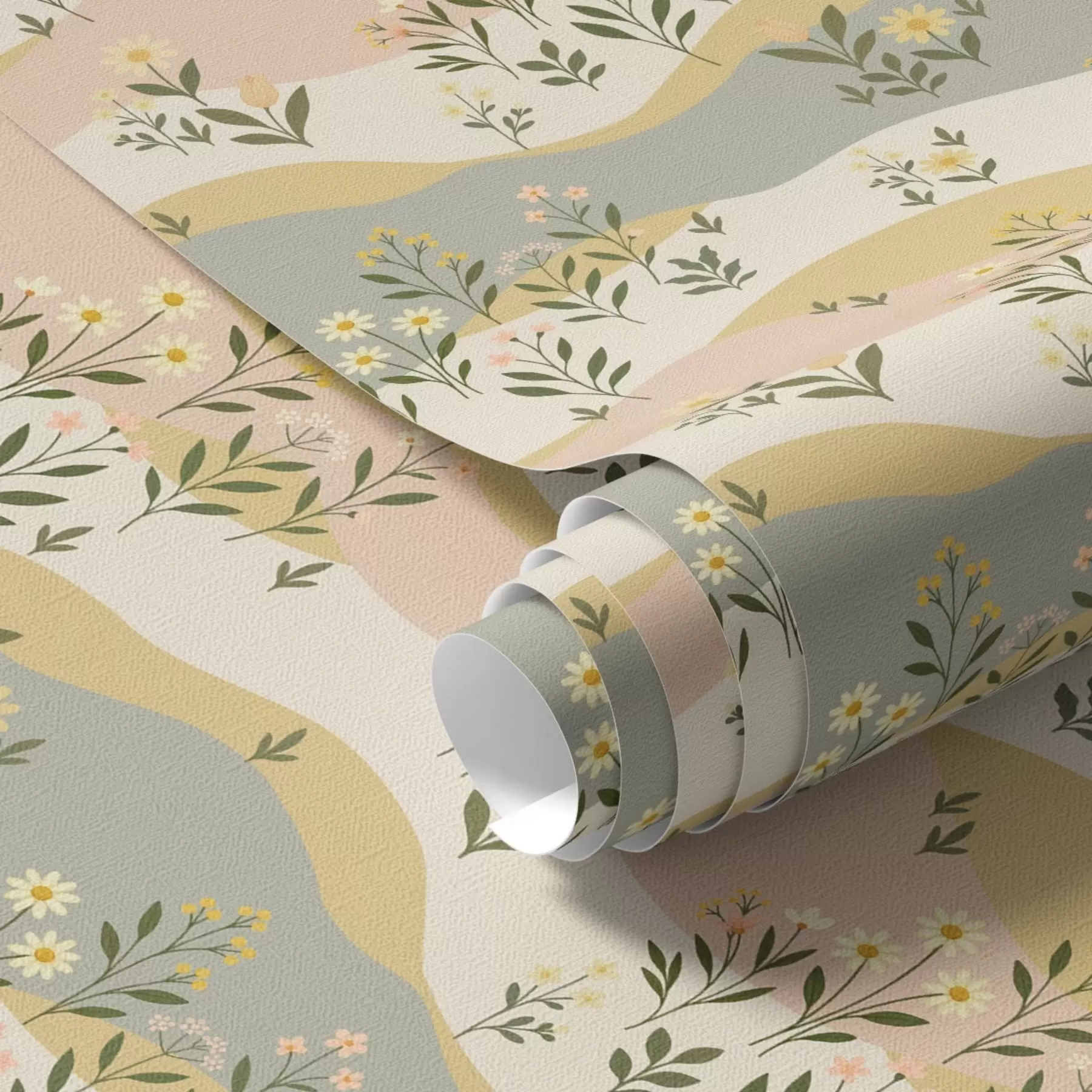 fototapeter Bølgende engblomster i minimalistisk pastelstil a00396
