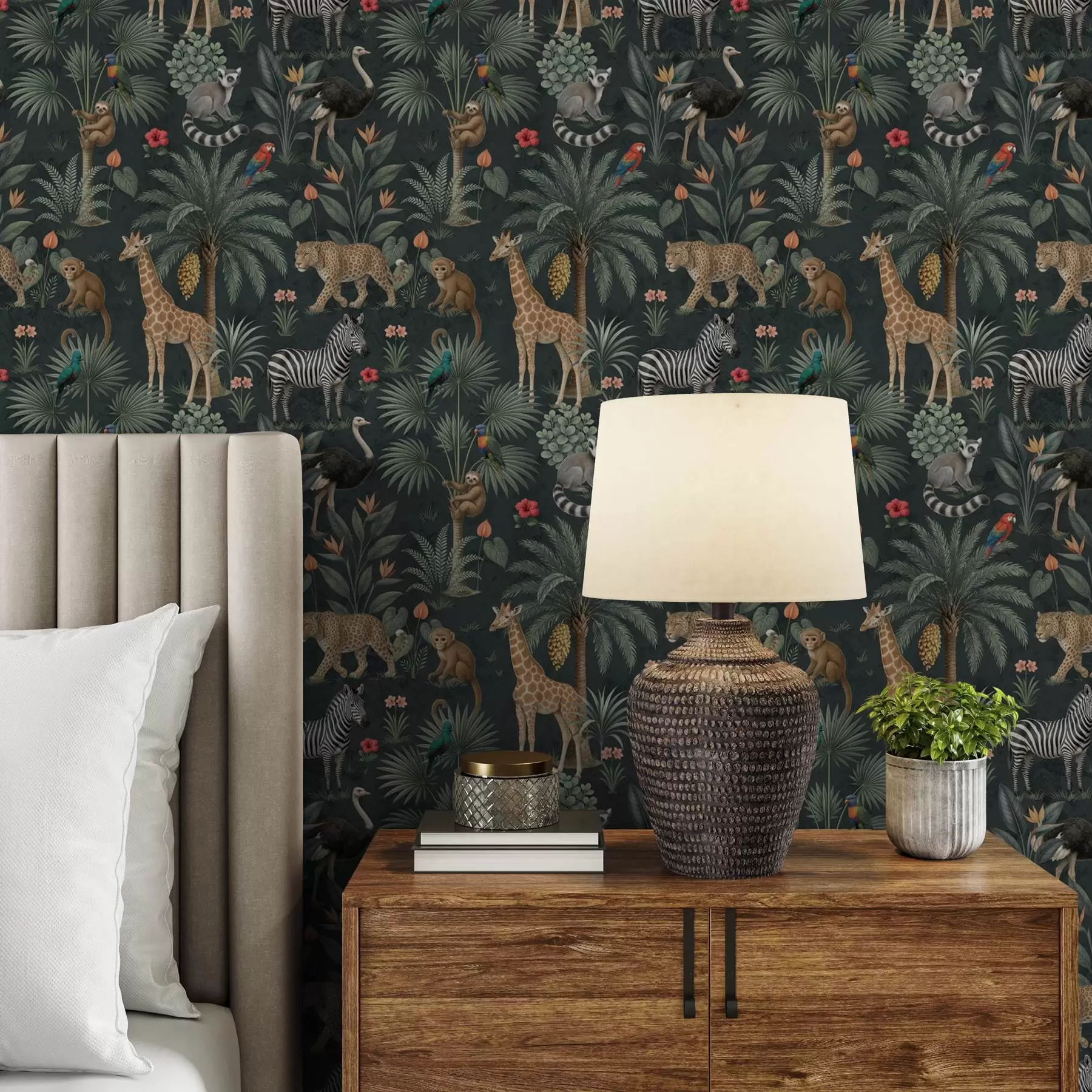 Murale Animaux tropicaux réalistes parmi les plantes a00427