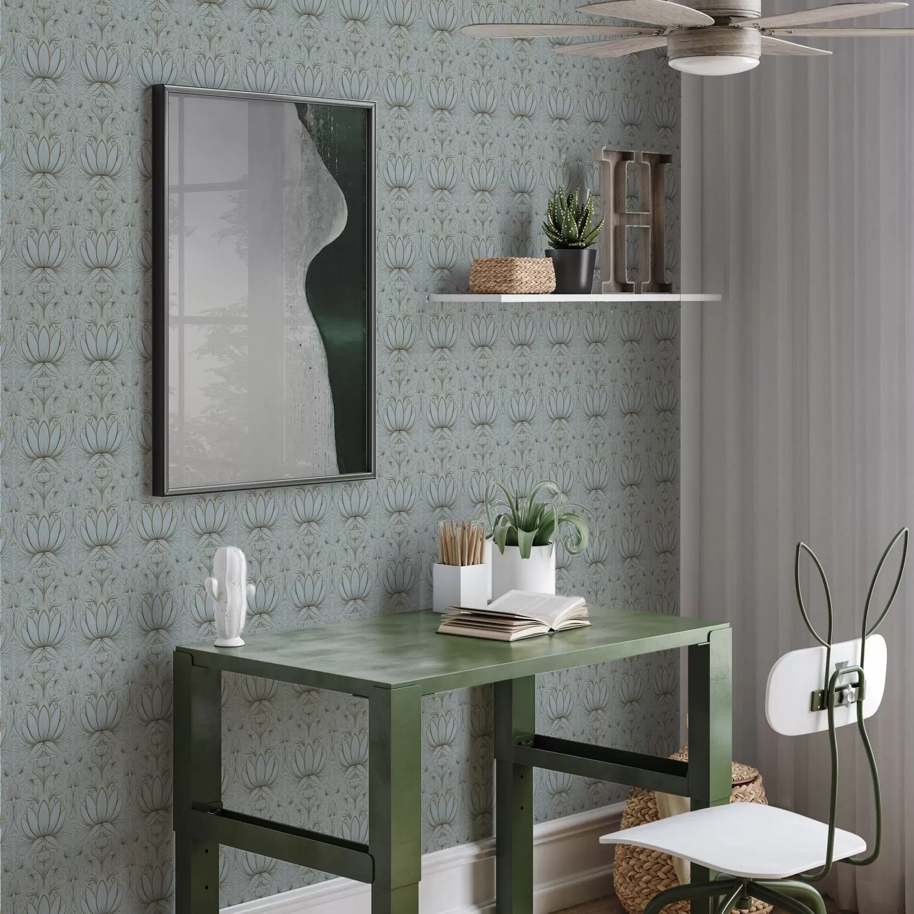 fototapeter Lotus ornament i turkis og gul palet a00439