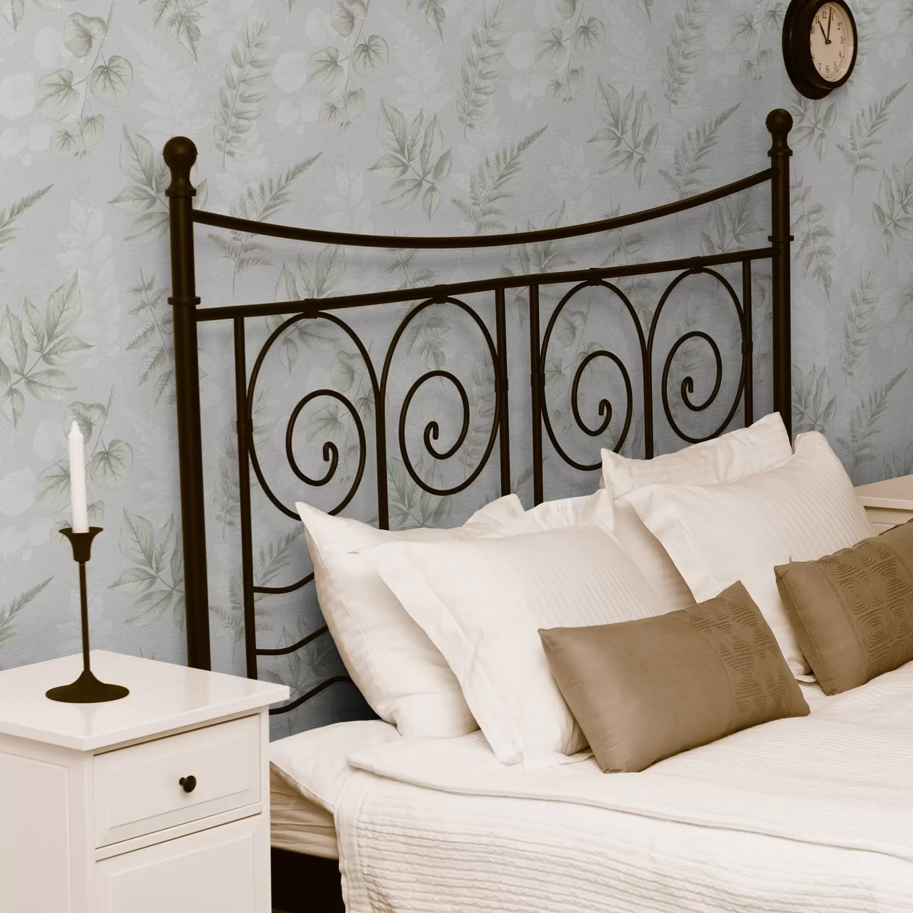 Fototapete Helle Aquarellblätter mit Spritzeffekt auf grauem Hintergrund a00446