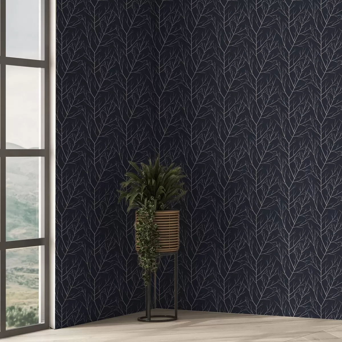 Baggrund Bløde røde grene på en dyb marineblå baggrund a00451