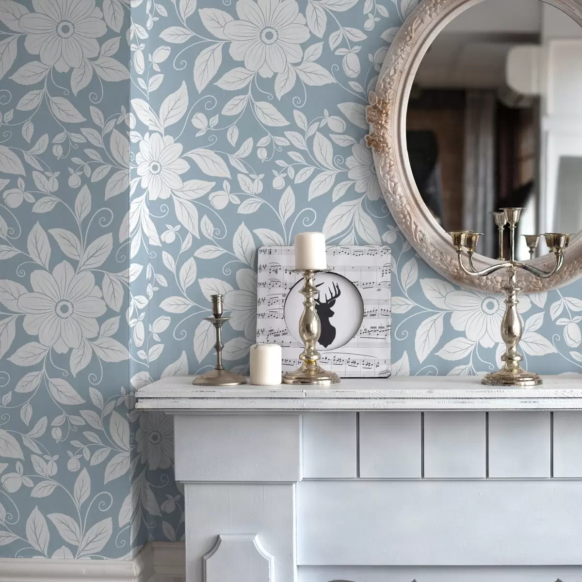 Baggrund Hvid blomsterkontur på pastelblå baggrund a00452