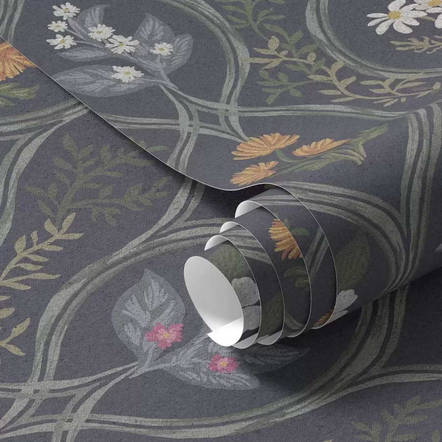 Fototapete Dunkler Vintage-Rahmen mit bunten Gartenblumen a00454