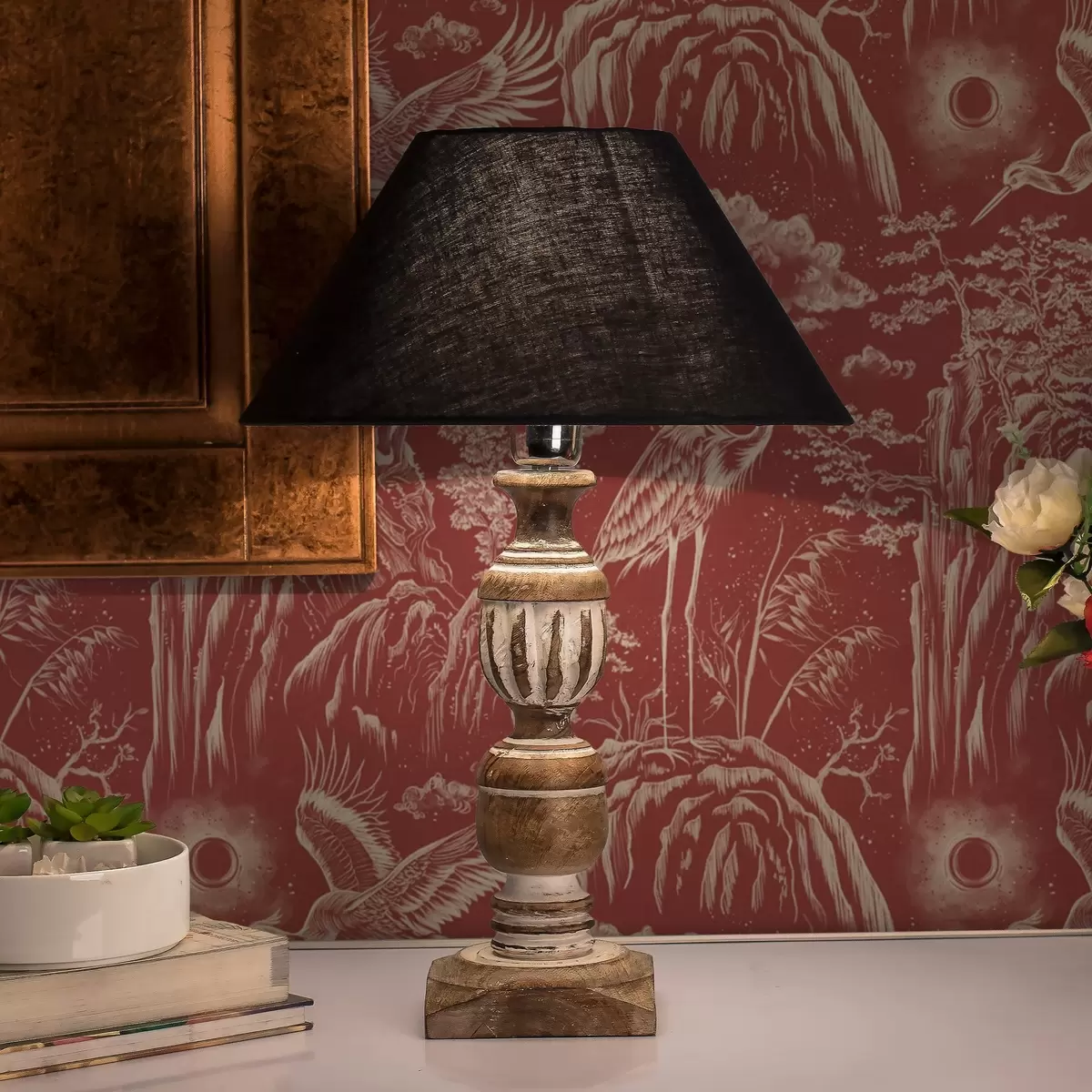 Tapete Reiher, Berge und Wolken im Stil der japanischen Gravur a00458