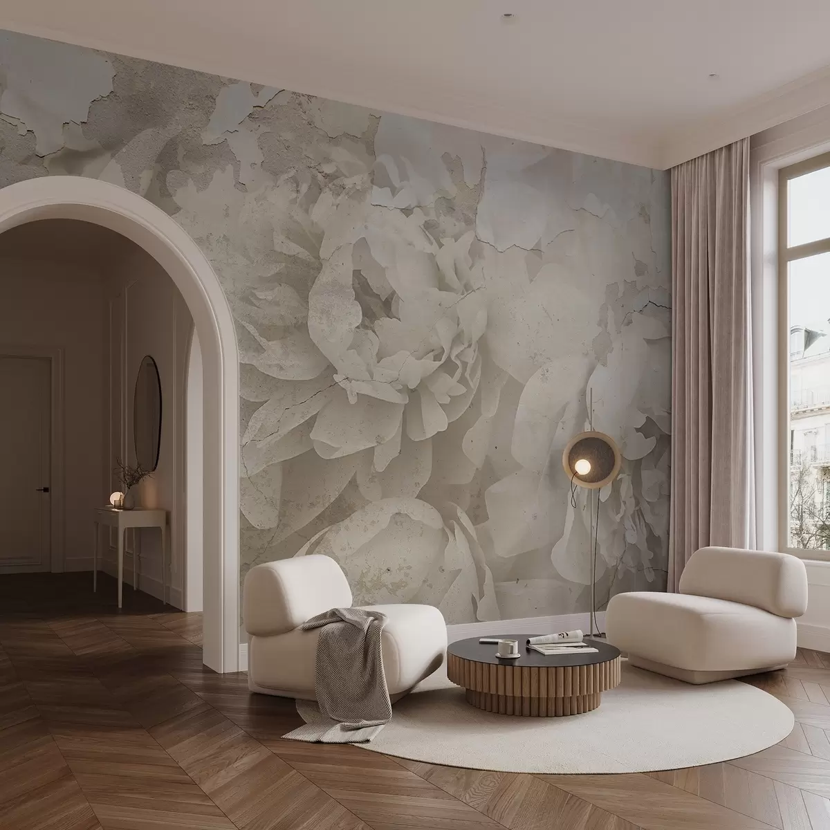 fototapeter Pæoner med betonstruktur w04407