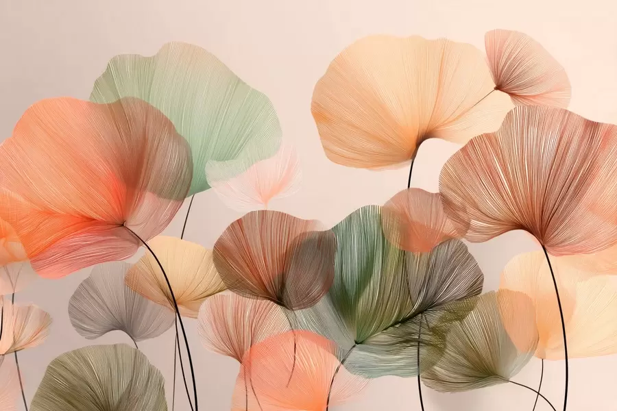 Fototapete mehrfarbige Ginkgoblätter mit Adern w04305