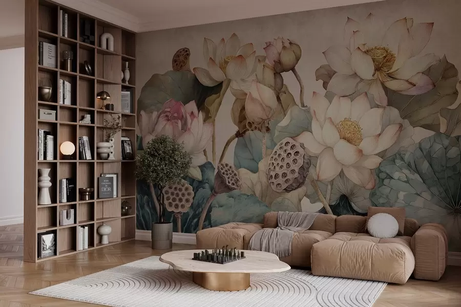 fototapeter store vandliljer med struktur w04309