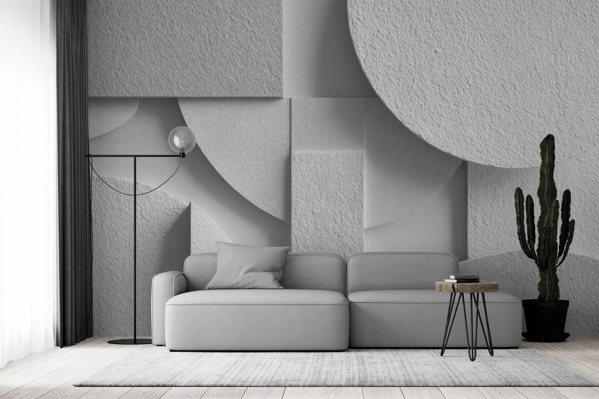 fototapeter Abstrakt komposition med hvide tredimensionelle geometriske former w04395v1