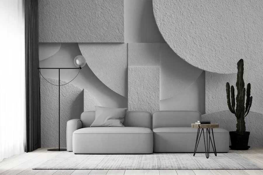 fototapeter Abstrakt komposition med hvide tredimensionelle geometriske former w04395v1