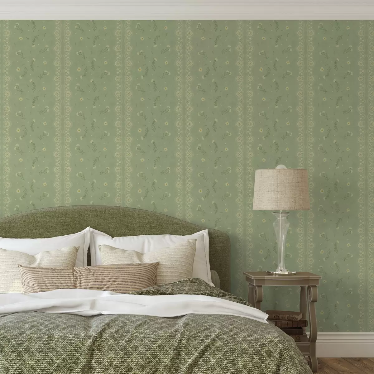 Baggrund Grøn baggrund med margueritter og blondekant a00291