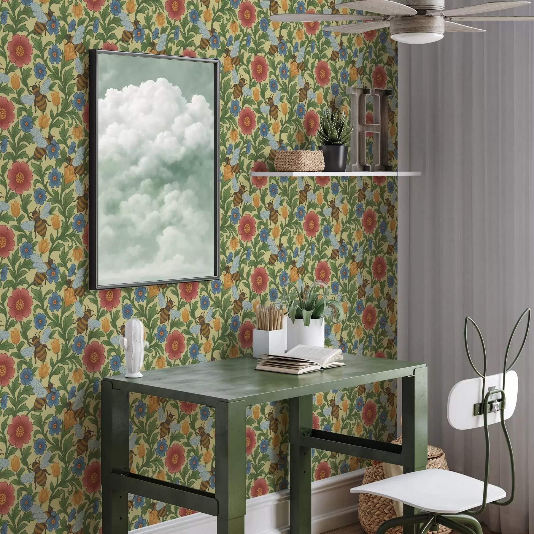 fototapeter Lyse blomster med store bier a00315