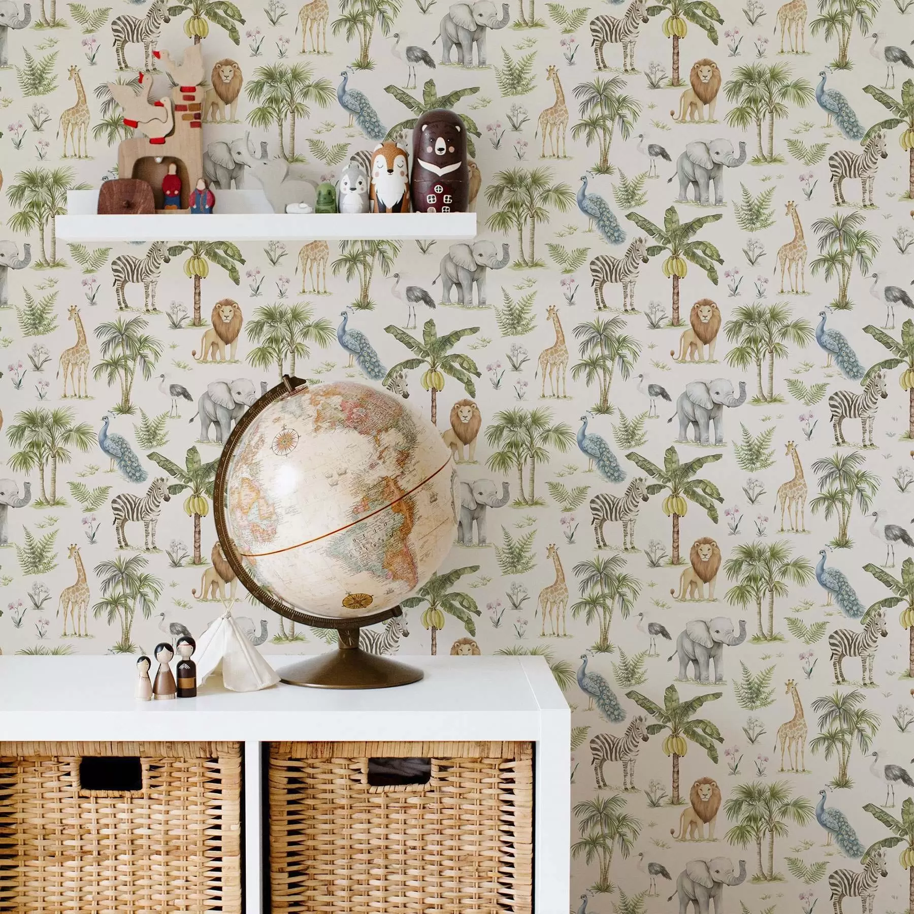 Murale Animaux africains parmi les palmiers et les plantes exotiques a00321