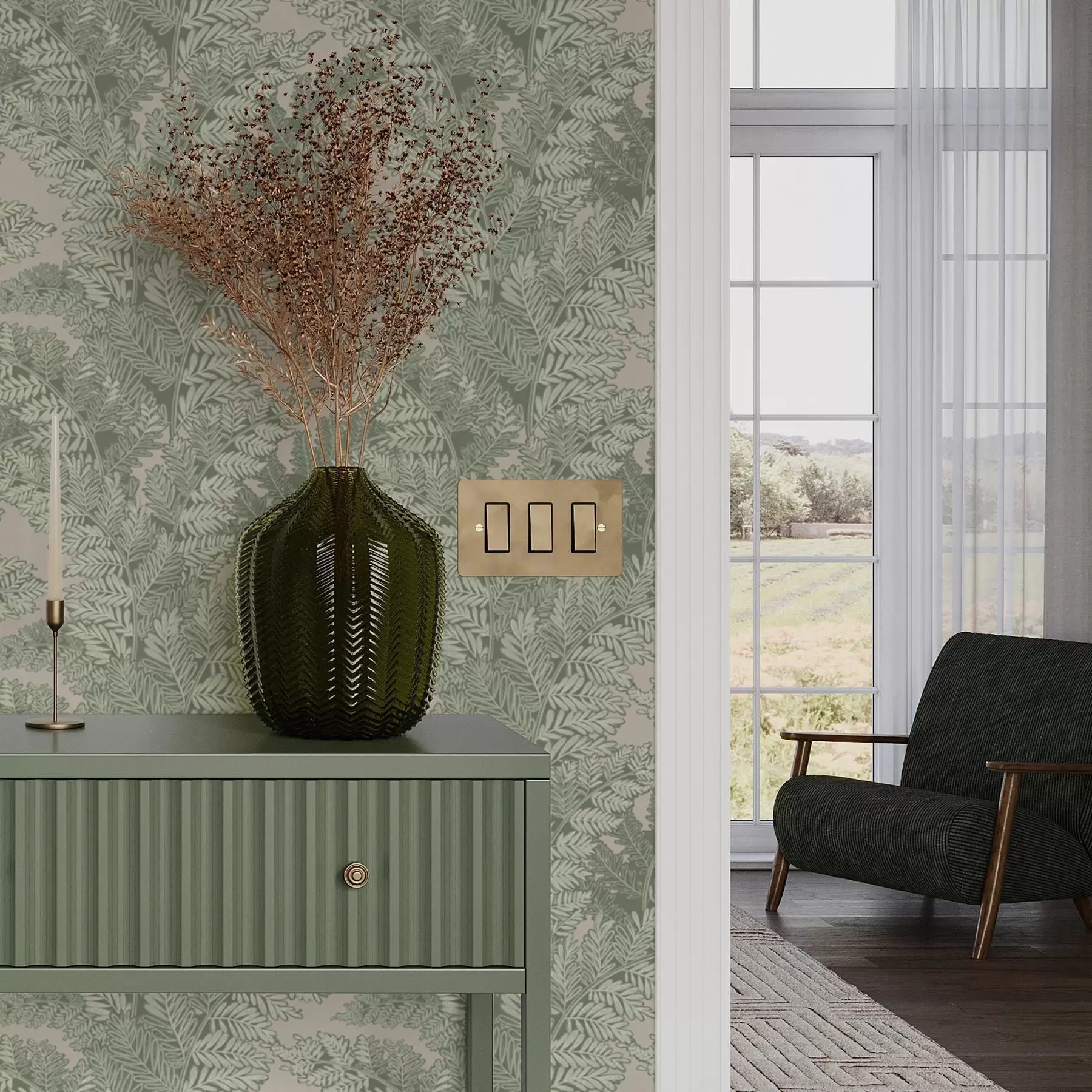 Fototapete Grünes Muster mit Farnblättern a00345