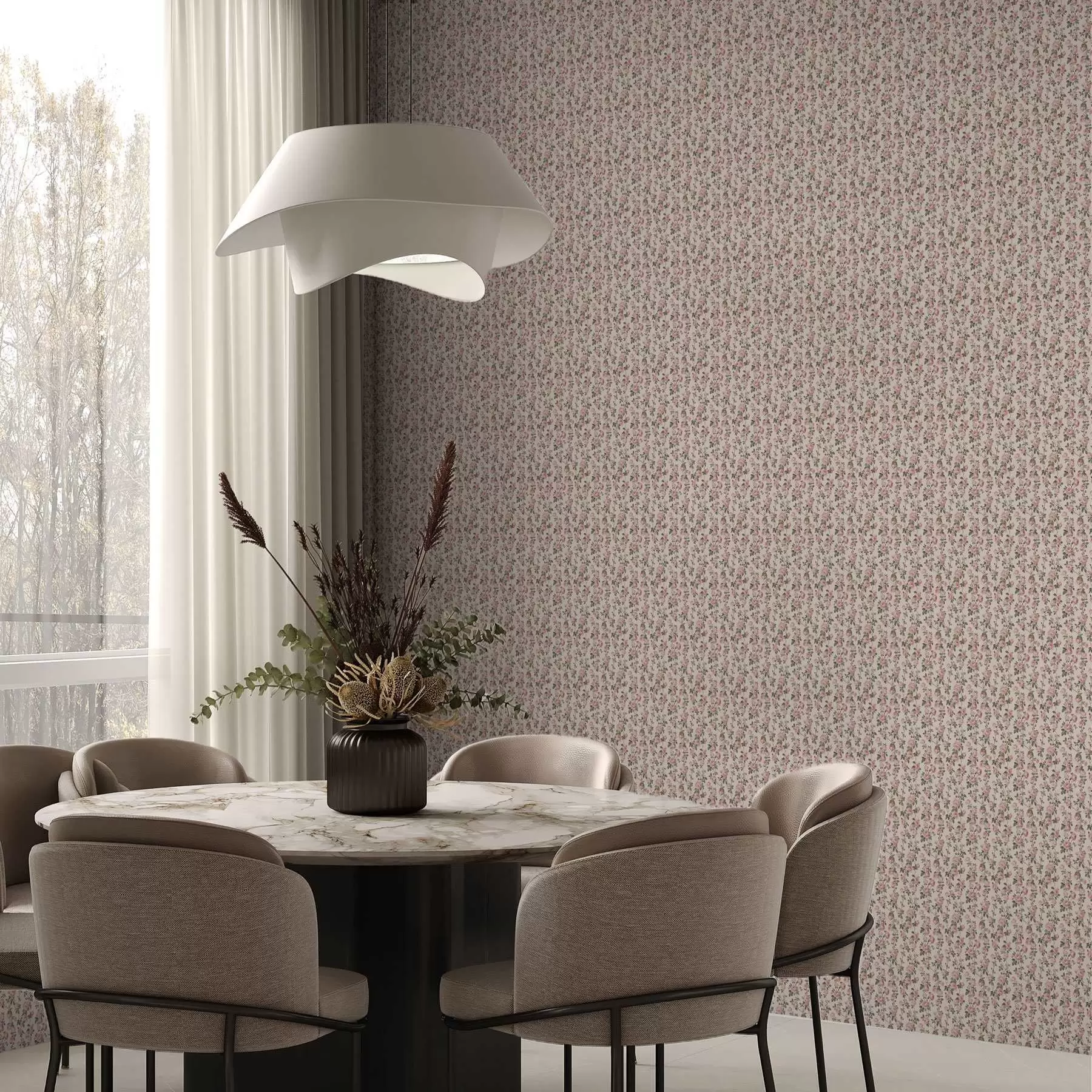 Murale Roses roses sur fond beige a00346