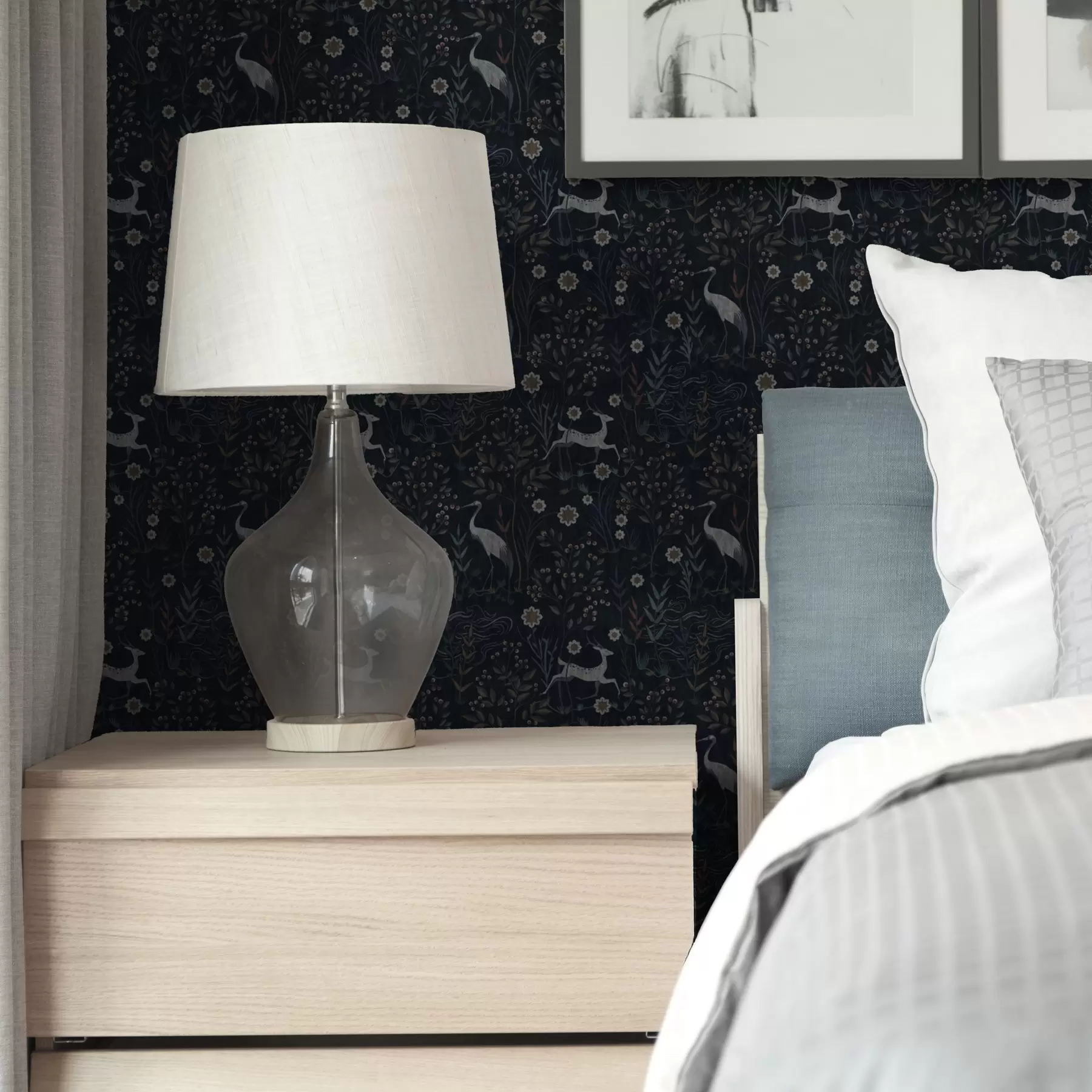 fototapeter Mørk baggrund med hvide fugle og hjorte a00363