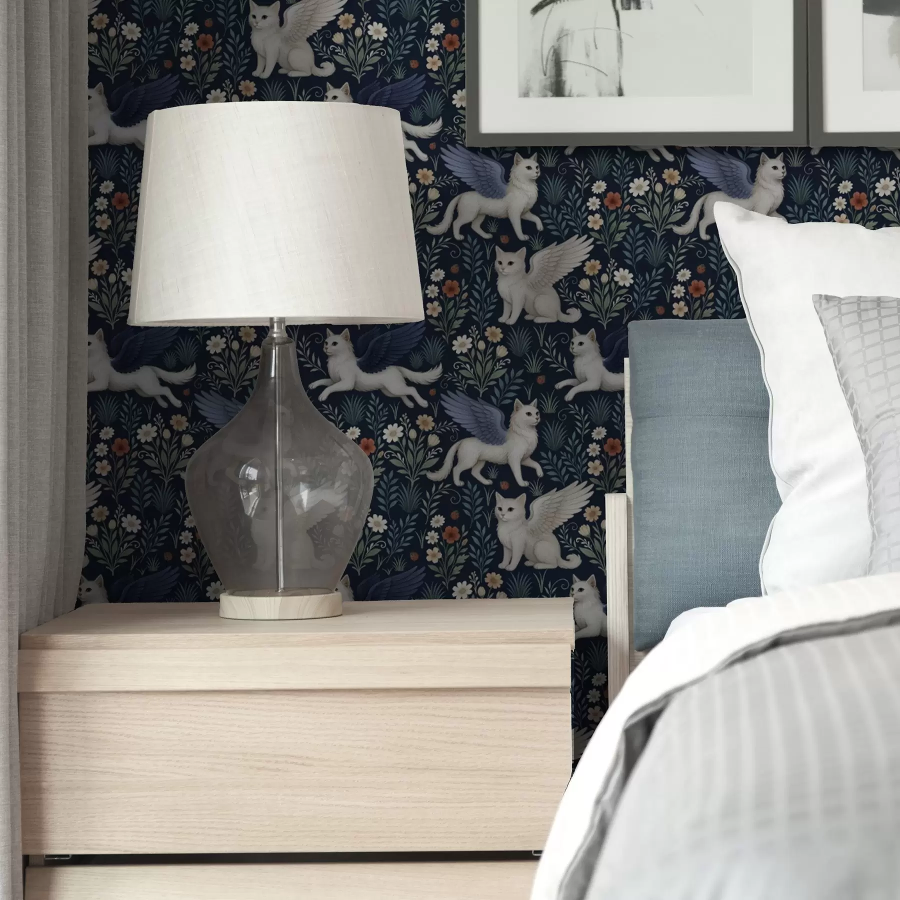 Murale Chats fantastiques avec des ailes parmi les fleurs a00408