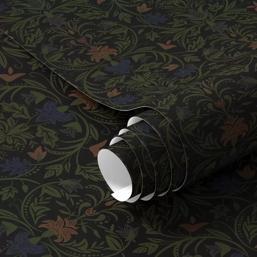 fototapeter Mørk udsmykning med planter i klassisk stil a00412