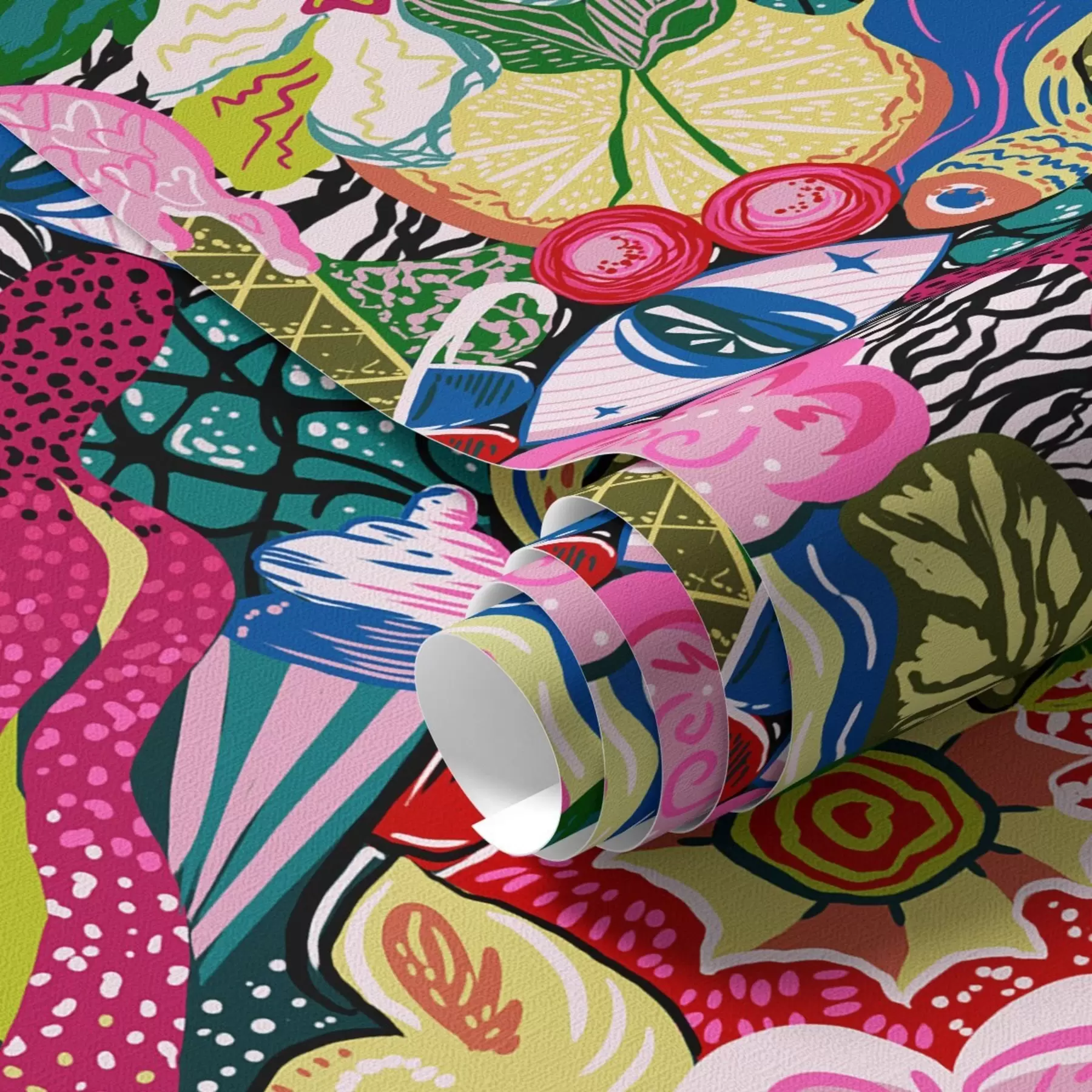 Fototapete Abstrakte Pop-Art mit Blumen, Beeren und Mustern a00471