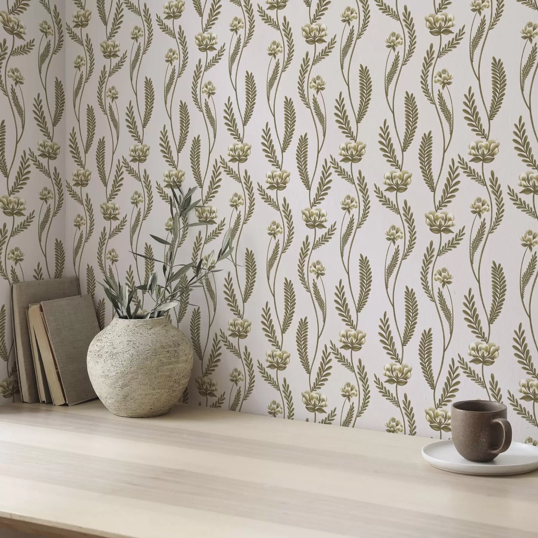 Murale Ornement vertical avec des fleurs blanches sur fond rose a00476