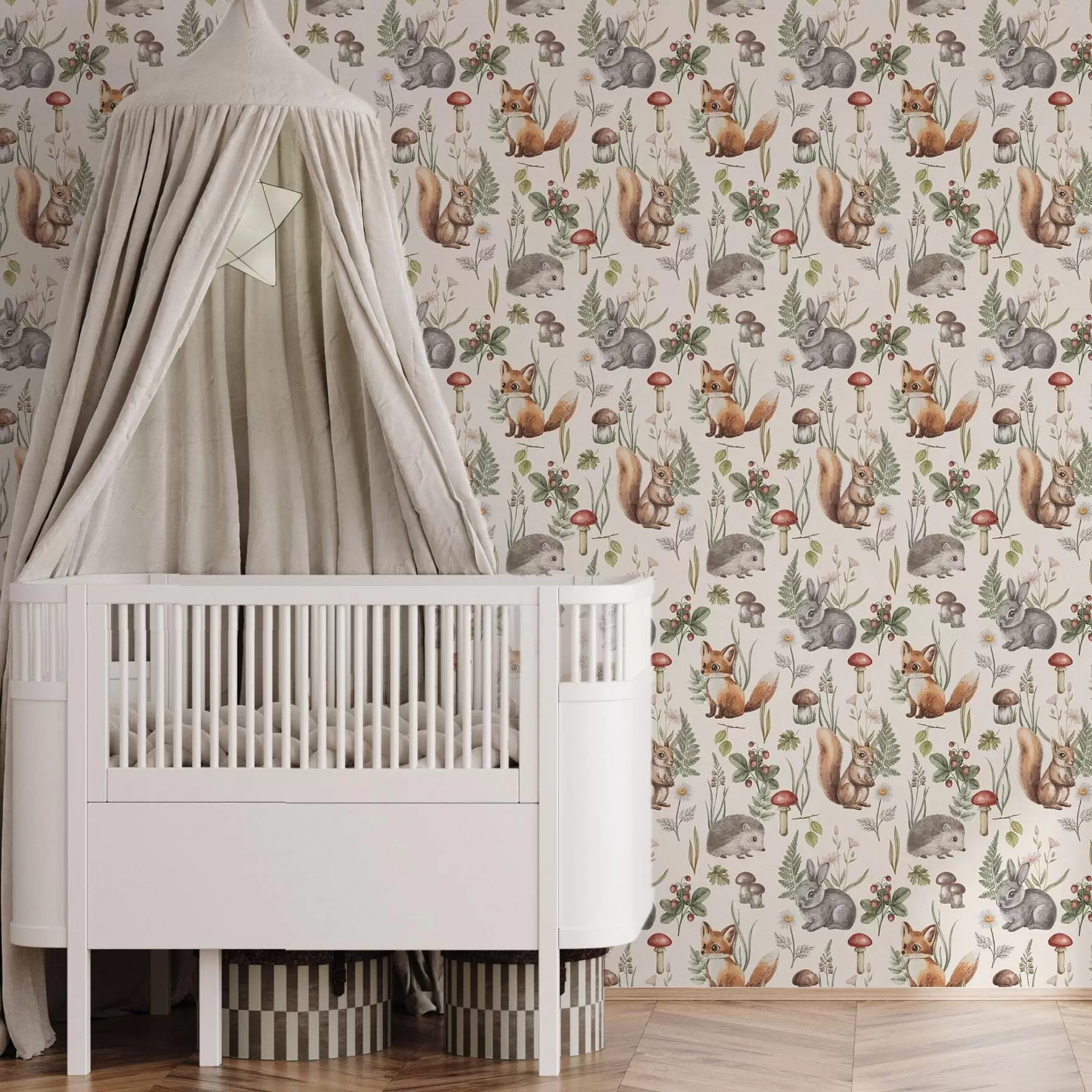 Murale Animaux, champignons et plantes de la forêt dans un style féerique a00477