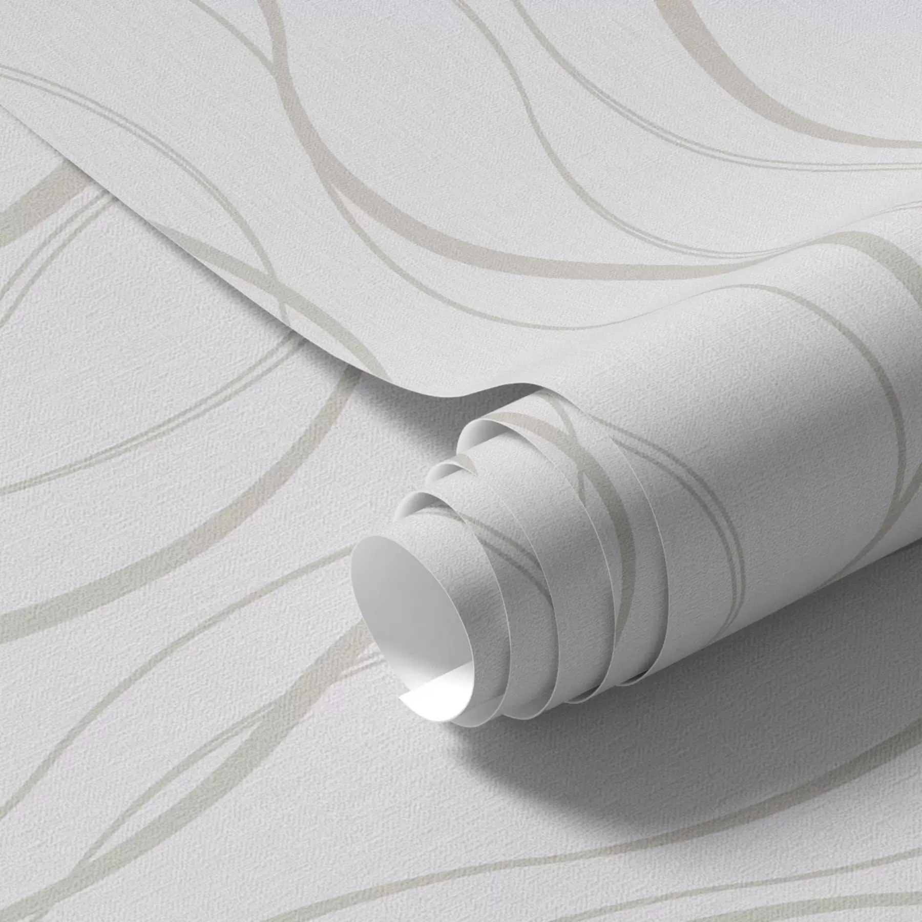 Murale Lignes abstraites ondulées de couleur beige sur fond blanc a00480