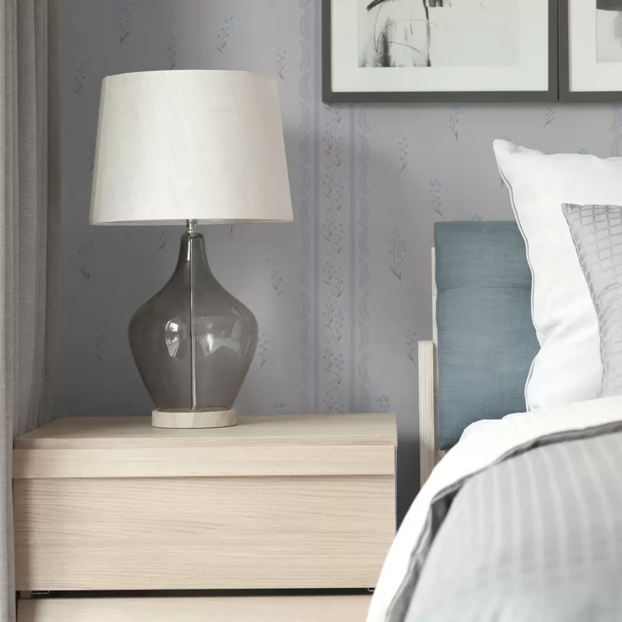 fototapeter Hvid baggrund med blå blomster og dekorative striber a00484v1