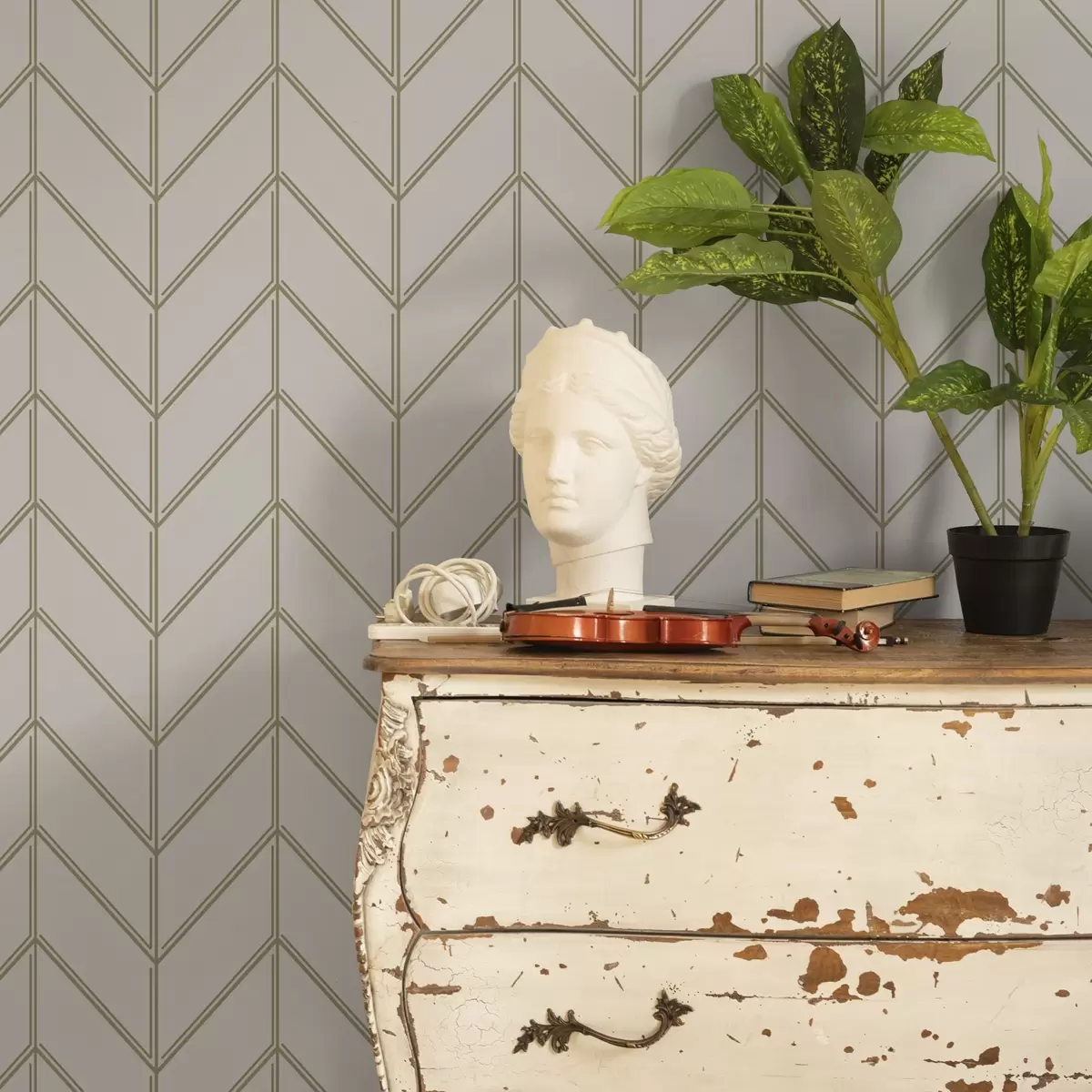 Tapete Geometrie in Form von Tannenbäumen mit Doppellinien a00488