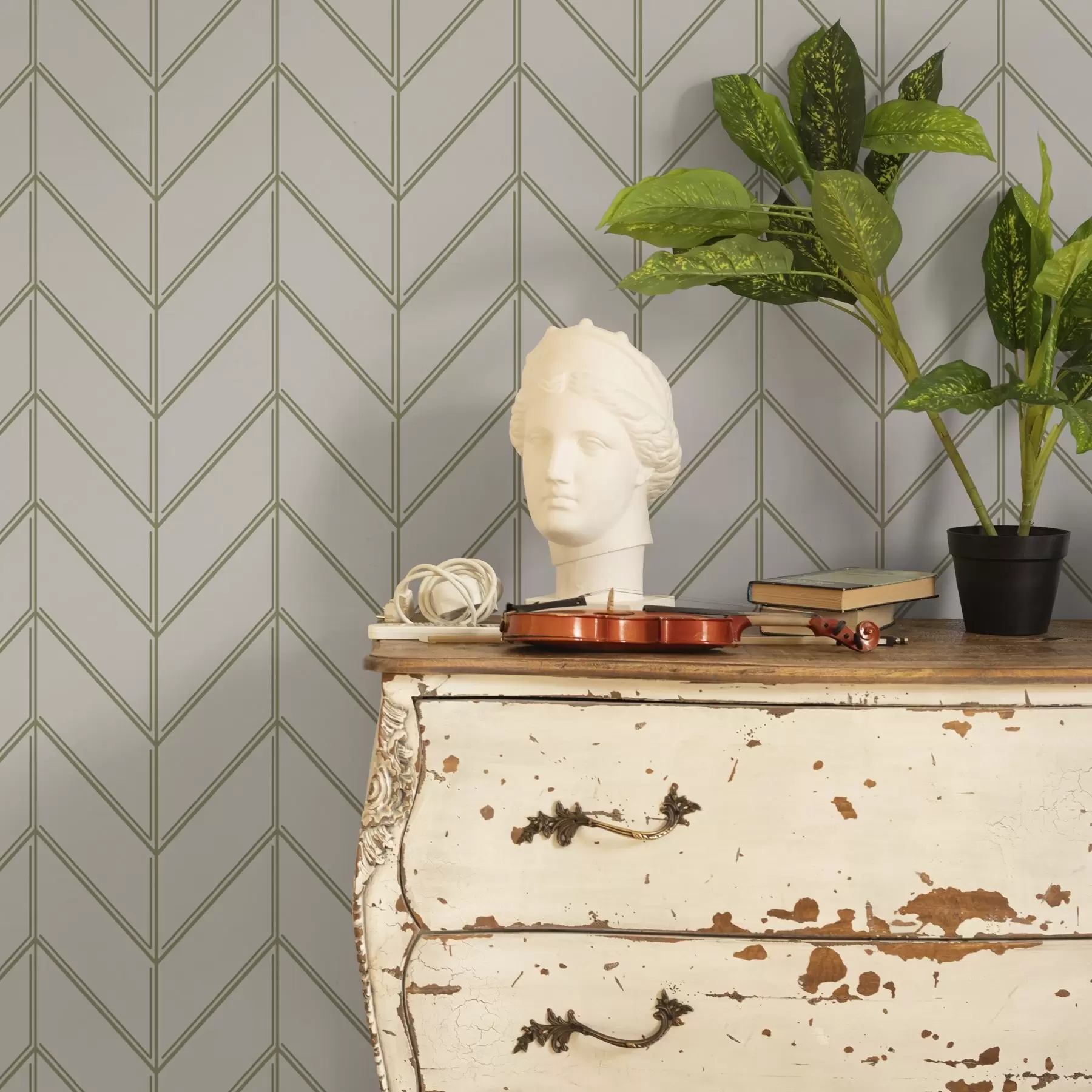 Murale Géométrie en forme de sapin avec des lignes doubles a00488