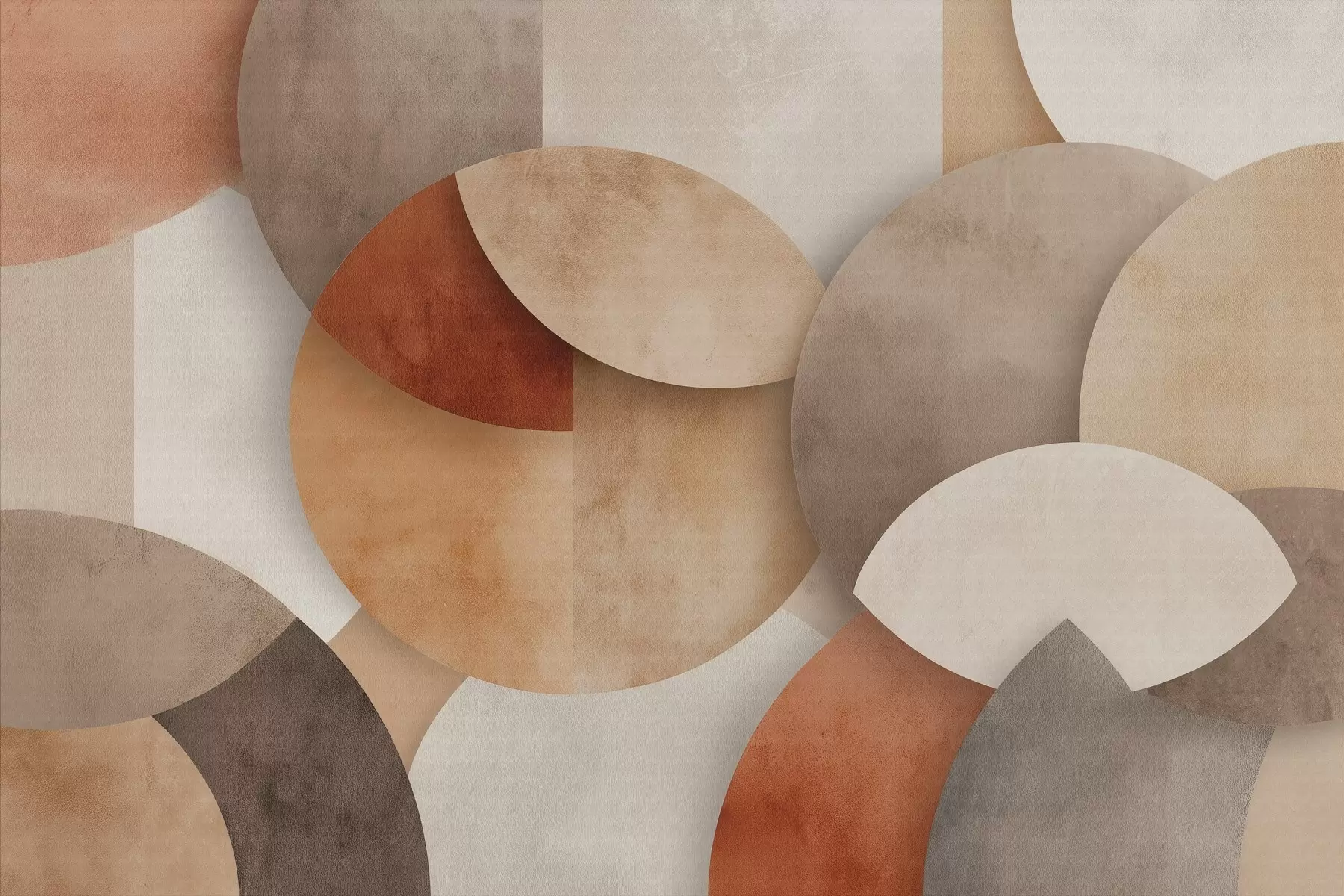 Murale géométrie abstraite texturée dans des tons chauds de brun et d'ocre w04310