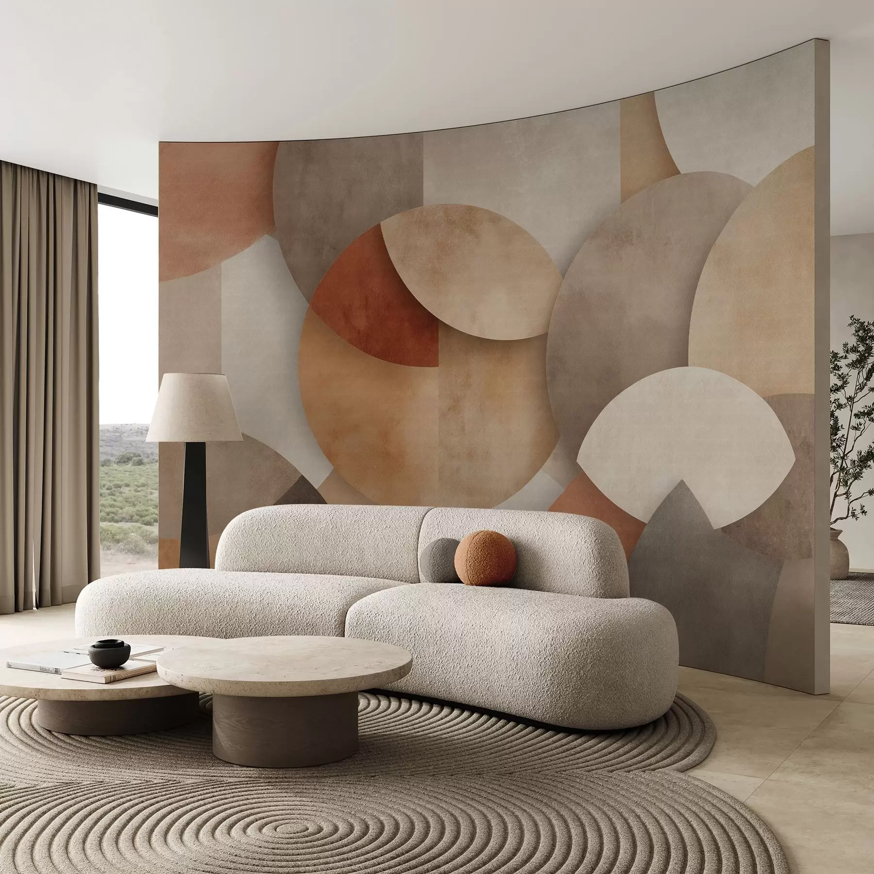 Murale géométrie abstraite texturée dans des tons chauds de brun et d'ocre w04310