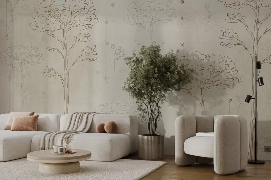 Fototapete Lineare Silhouetten von Bäumen im minimalistischen Stil w04403