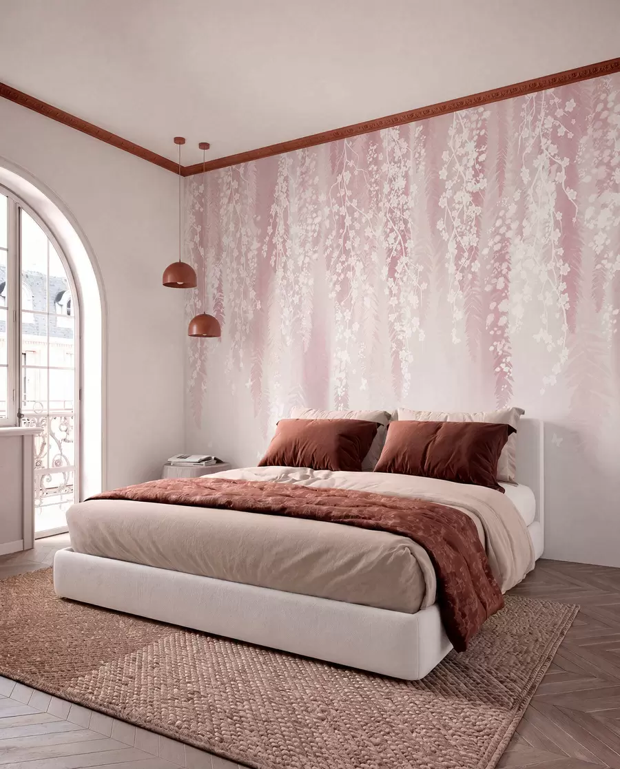fototapeter Pink version af grene med hvide blomster w04417v1